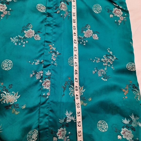 VTG 60's Turquoise Asian Style Chinese Dress/Coat/Robe/Silk Embroidered 44 Flaws - Picture 10 of 13